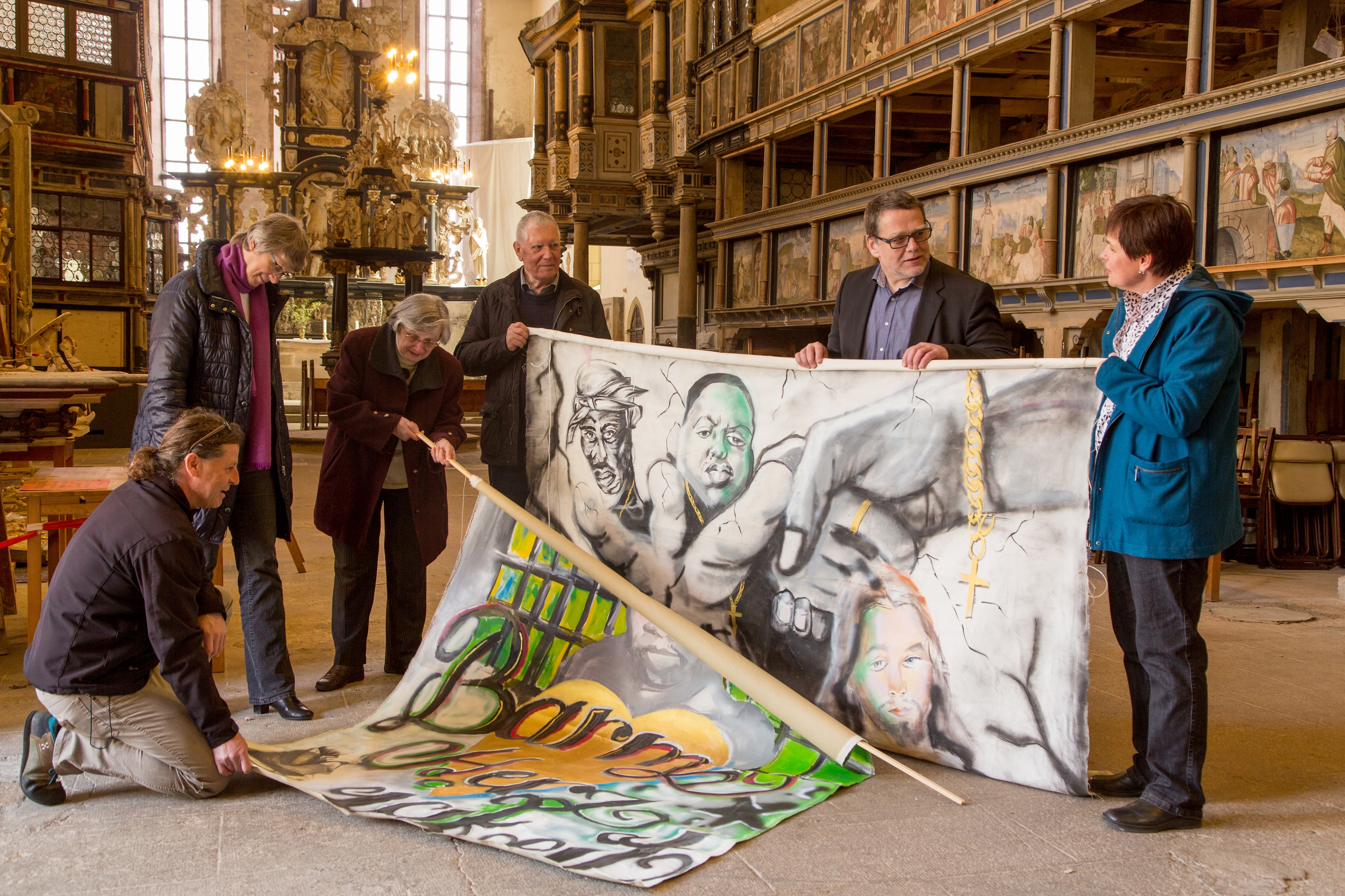 Banner, die anlässlich des Perspektivenwechsels 2014 von Häftlingen der JVA Ichtershausen gestaltet wurden, Foto: Ines Escherich